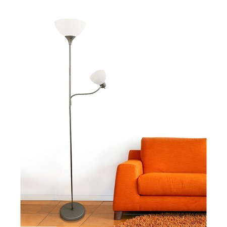 Simple Designs Floor Lamp with Reading Light, Silver LF2000-SLV